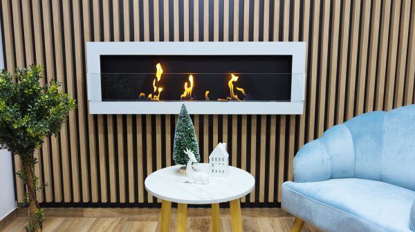 Pakabinamas biožidinys 1200x400 baltas blizgus su stiklu